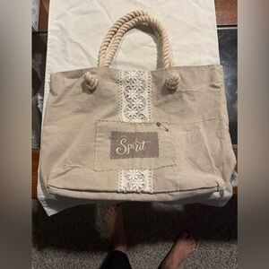 Brave Spirit Beige Tote with Rope Handles by Honey and me